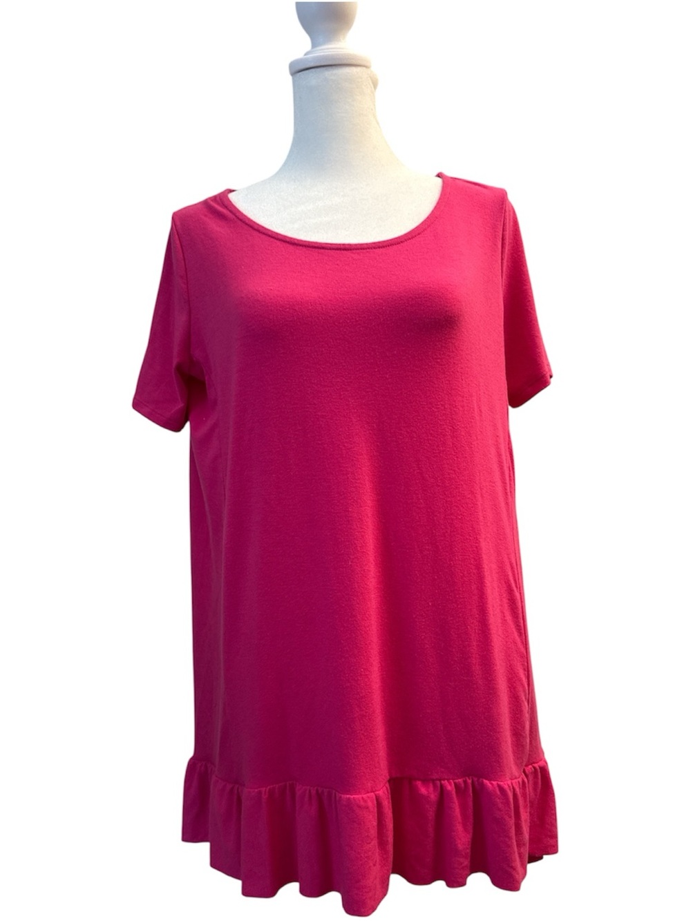Zenana Outfitters Fuchsia Short Sleeve Ruffle-Hem Tunic